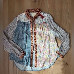 Anthropologie Maeve Leopard and Floral Blouse